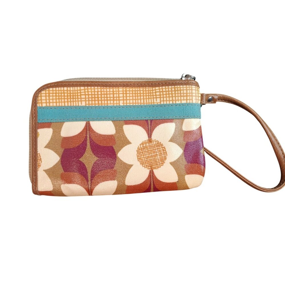 Fossil Key Per Wristlet Wallet, Flower Pattern, Coated Canvas, Boho, Zip Close